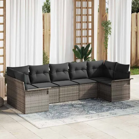 vidaXL Havesofa-sæt 7 stk Grå Poly rattan med opbevaring