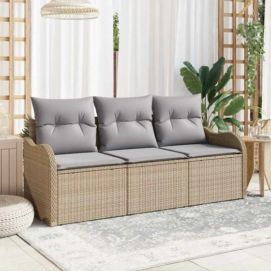 vidaXL Havesofa Sæt 3-del med opbevaring, beige poly rattan