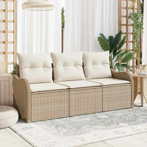 vidaXL Havesofa Sæt 3-del med opbevaring Beige Poly rattan