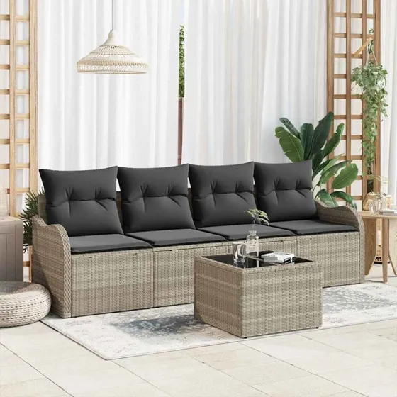 vidaXL Havesofa Sæt 5-pcs Lysegrå/Mørkegrå med Opbevaring