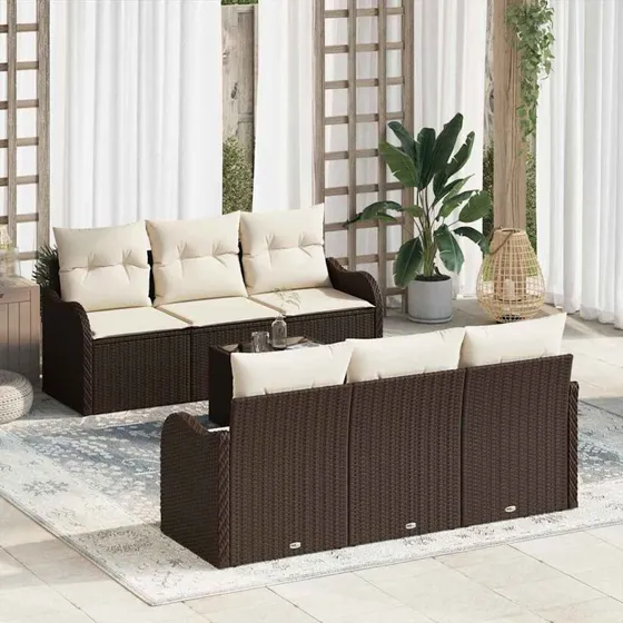 vidaXL Havesofa Sæt 7 stk Brun/Creme Poly Rattan & Stål