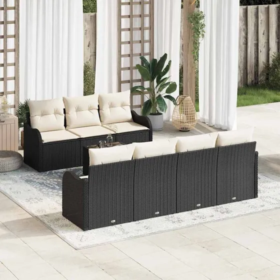 vidaXL Havesofa Sæt 8 stk Sort/Cream Poly Rattan & Stål