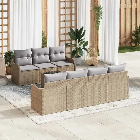 vidaXL Havesofa Sæt 8 stk Beige og Grå Poly Rattan & Stål