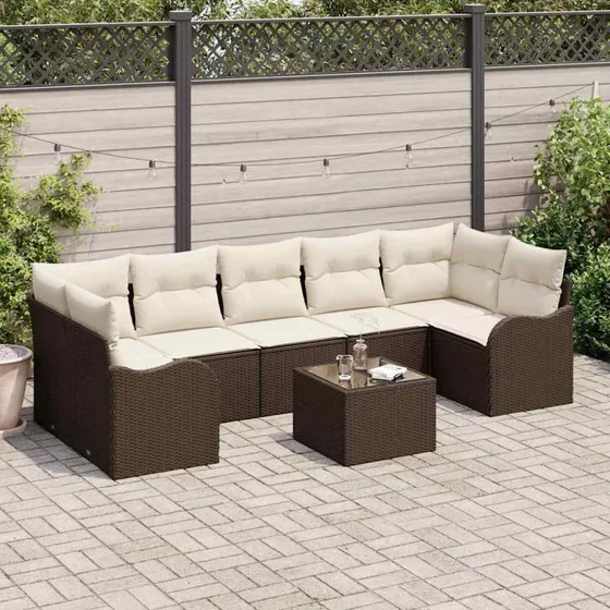 vidaXL Havesofa Sæt 8 stk Brun/Creme Poly Rattan & Stål