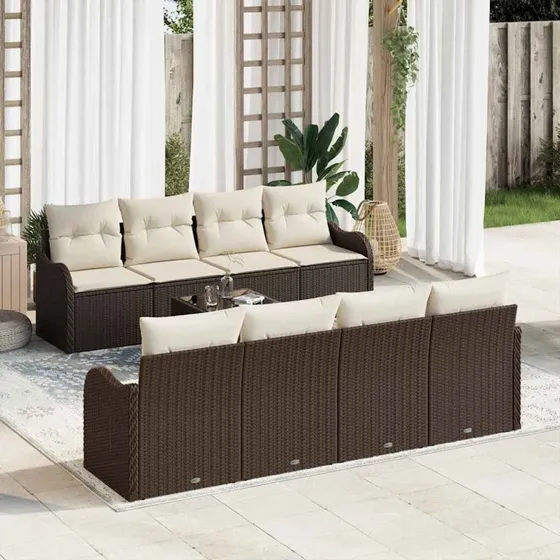vidaXL Havesofa Sæt 9 pcs Brun/Creme Poly Rattan & Stål