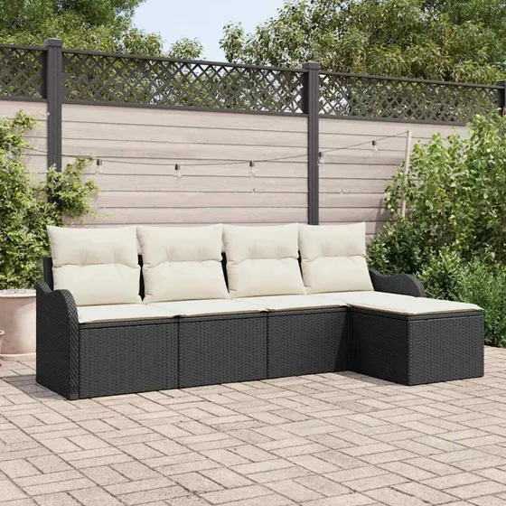 vidaXL Havesofa Sæt 5-pcs Sort Poly rattan med opbevaring