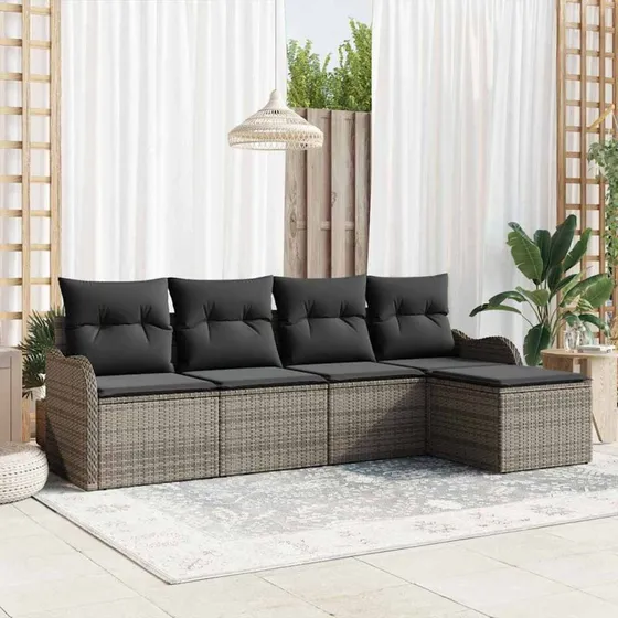 vidaXL Havesofa Sæt 5-pcs Grå Poly rattan med Opbevaring
