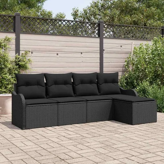 vidaXL Havesofa Sæt 5-pcs Sort Poly rattan med Opbevaring