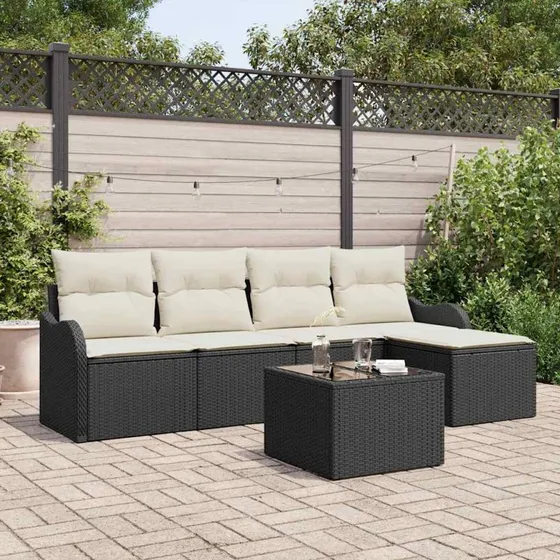 vidaXL Havesofa Sæt 6 stk Brun Poly rattan med opbevaring