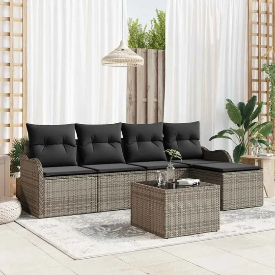 vidaXL Havesofa Sæt 6 stk Sort Poly rattan med opbevaring
