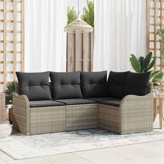 vidaXL Havesofa Sæt 4-pcs Lysegrå Poly Rattan med Opbevaring