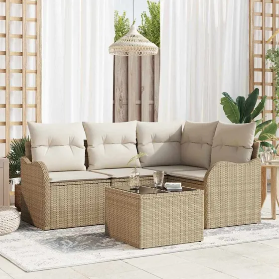 vidaXL Havesofa Sæt 5-pcs Brun Poly Rattan med Opbevaring