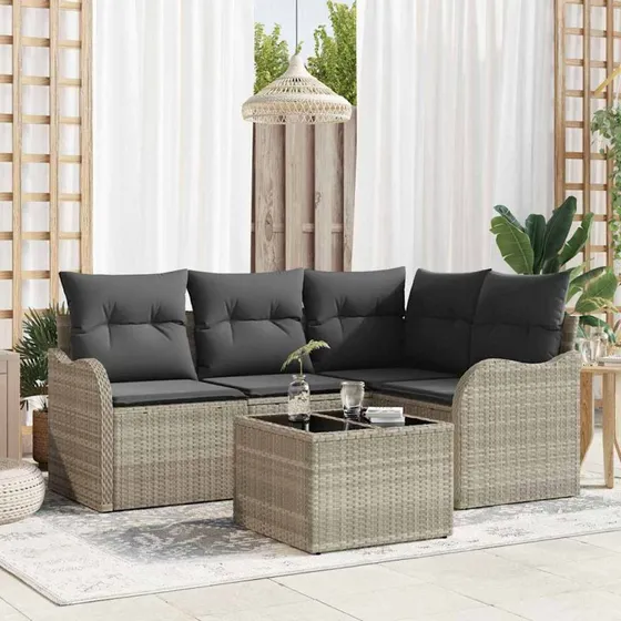 vidaXL Havesofa Sæt 5-pcs Grå Poly Rattan med Opbevaring