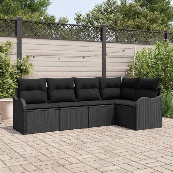 vidaXL Havesofa Sæt 5-pcs med Opbevaring, Sort Poly rattan