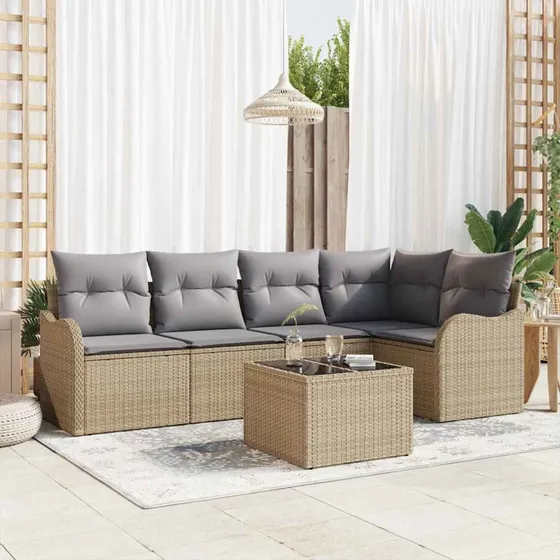 vidaXL Havesofa Sæt 6 pc Beige Poly rattan med opbevaring
