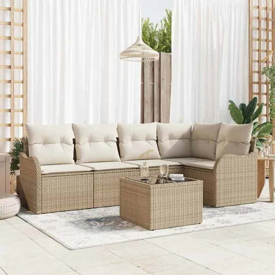 vidaXL Havesofa Sæt 6 pc Beige Poly rattan med opbevaring