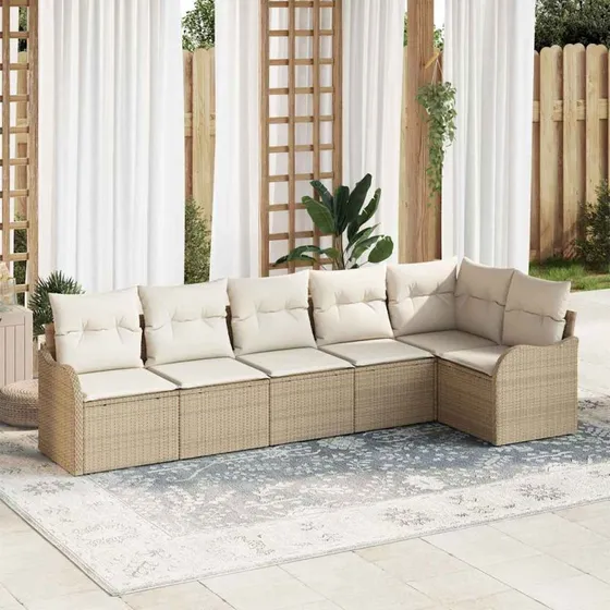vidaXL Havesofa Sæt 6 pc Beige Poly rattan med opbevaring