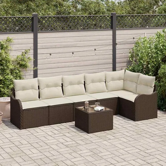 vidaXL Havesofa Sæt 7 pc Grå Poly rattan med opbevaring