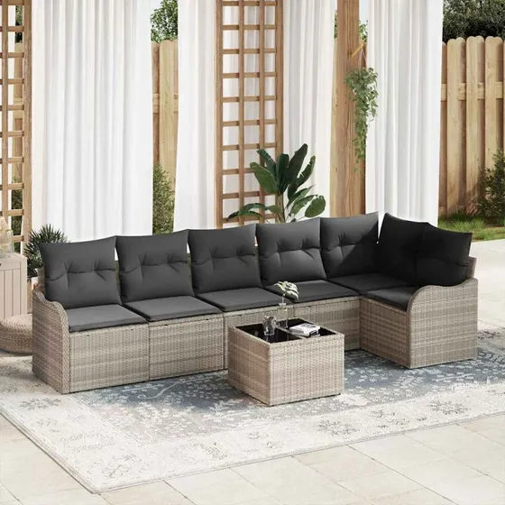 vidaXL Havesofa Sæt 7 pc Grå Poly rattan med Opbevaring
