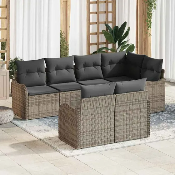 vidaXL Havesofa Sæt 7 pc Grå Poly rattan med Opbevaring