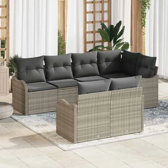 vidaXL Havesofa Sæt 7 stk Lysegrå Poly rattan med opbevaring