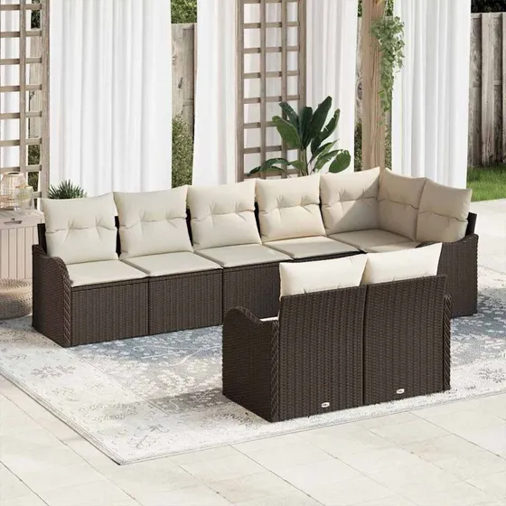 vidaXL Havesofa Sæt 8 pcs Brun og Hvid Poly Rattan