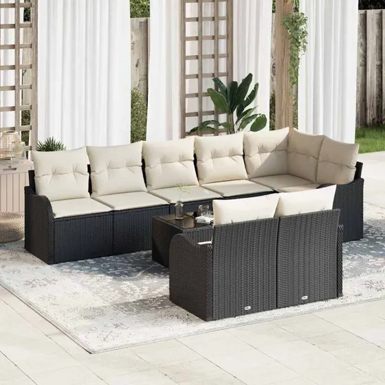 vidaXL Havesofa Sæt 9 pc Sort/hvid Poly rattan