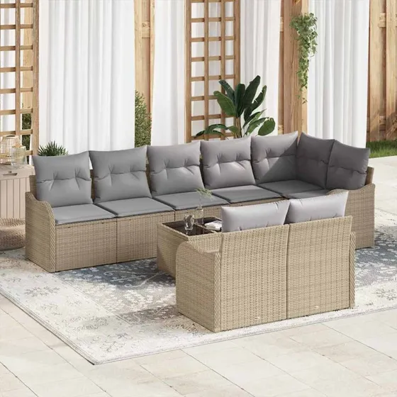 vidaXL Havesofa Sæt 9 pcs beige og lysegrå Poly rattan