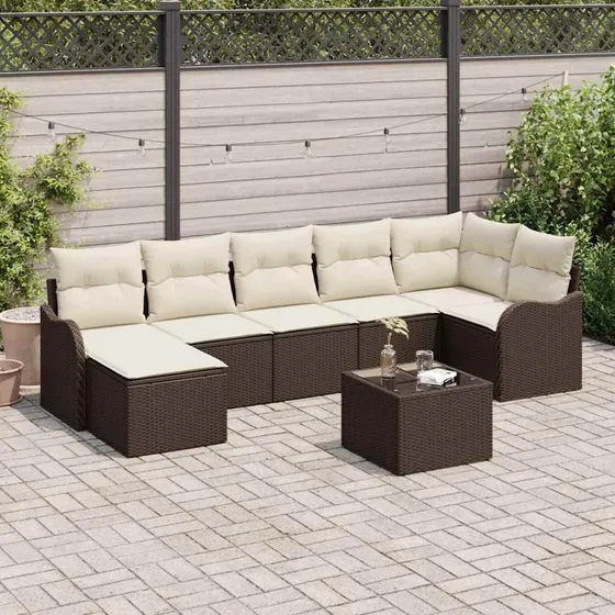 vidaXL Havesofa Sæt 8 pc Brun/Hvid Poly rattan