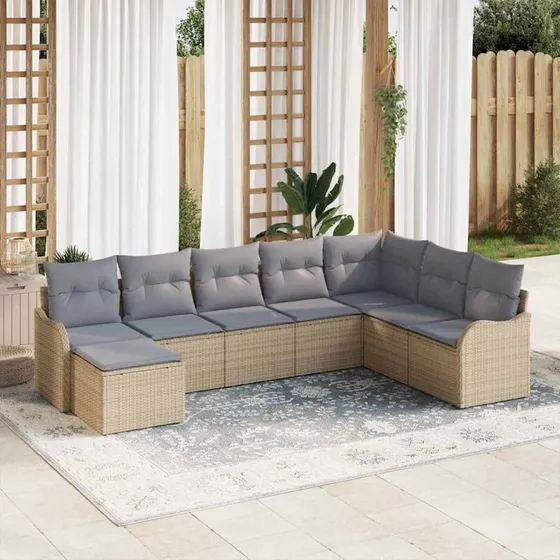 vidaXL Havesofa Sæt 8 pcs beige og lysegrå Poly rattan