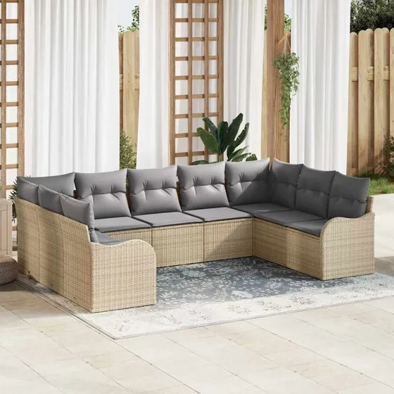 vidaXL Havesofa Sæt 9 pcs med opbevaring beige og lysegrå polyrattan