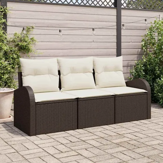 vidaXL Havesofa Sæt 3 pcs Brun/Hvid Poly Rattan med Opbevaring