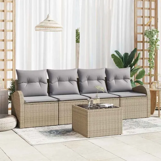 vidaXL Havesofa Sæt 5 pcs Beige og Grå med Opbevaring