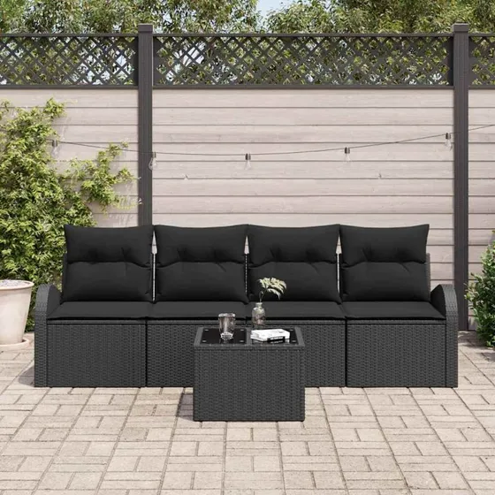 vidaXL Havesofa Sæt 5 pc med Opbevaring, Sort Poly Rattan