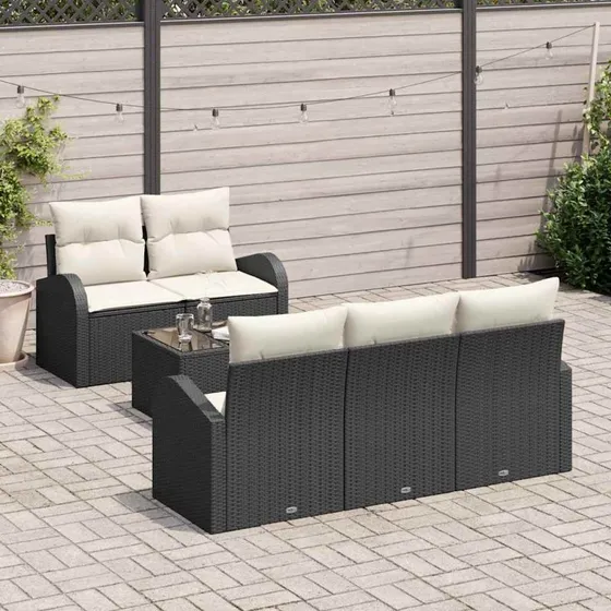 vidaXL Havesofa Sæt 6 del - Sort og Cream Poly Rattan med Stålramme