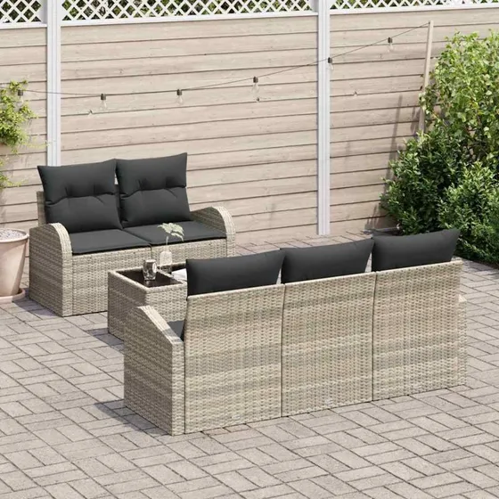 vidaXL Havesofa Sæt 6 del 55x55x37 cm Lysegrå/Mørkegrå Poly Rattan
