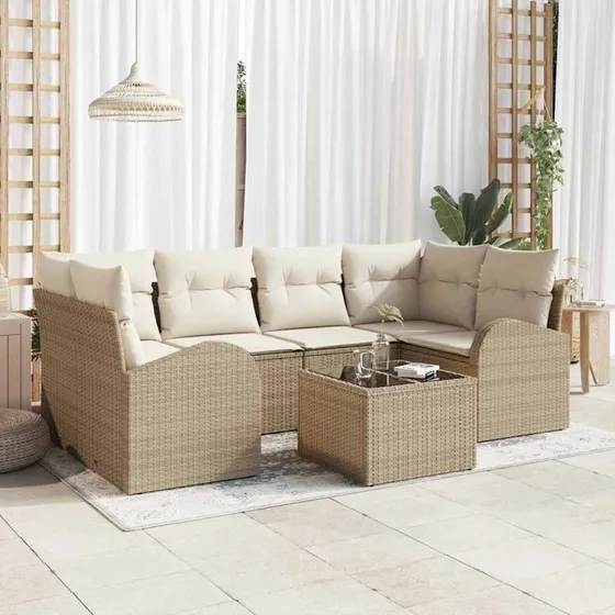 vidaXL Havesofa Sæt 7 pcs Beige/Creme med Opbevaring