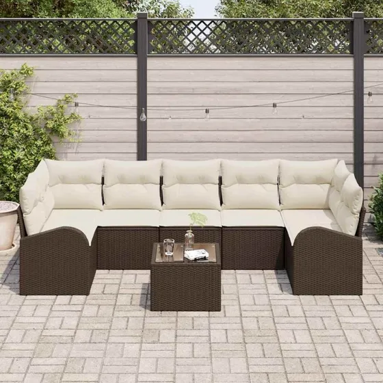 vidaXL Havesofa Sæt 8 stk Brun/Creme 289 x 124 x 69 cm Poly Rattan