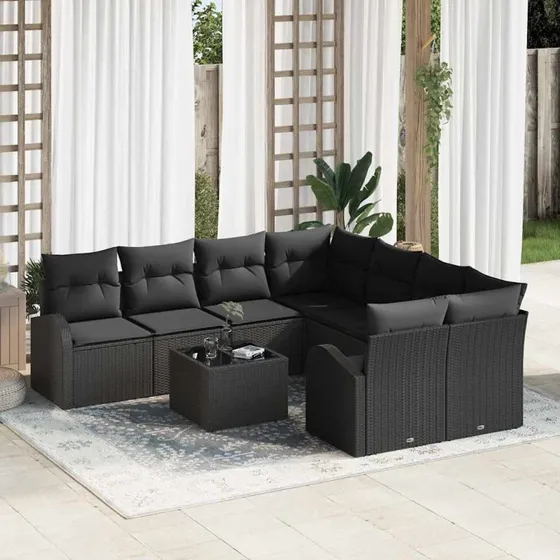 vidaXL Sofa Sæt med Opbevaring 9 pcs Sort Poly Rattan