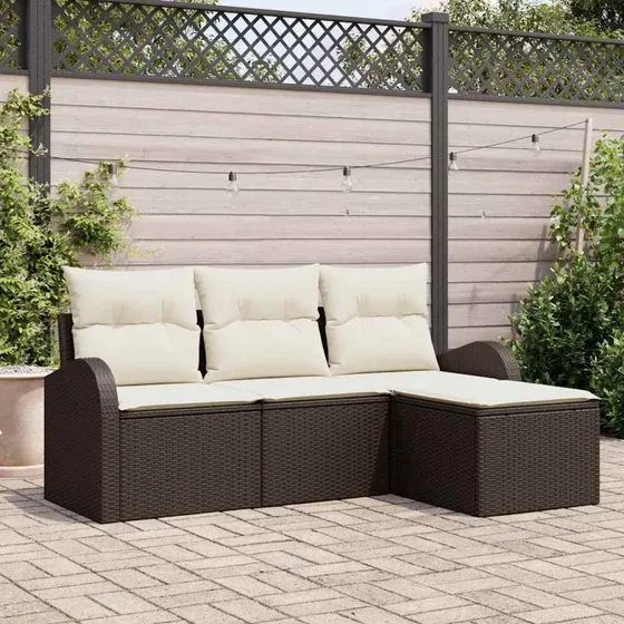 vidaXL Havesofa Sæt 4-pc Brun/Hvid Poly rattan med Opbevaring
