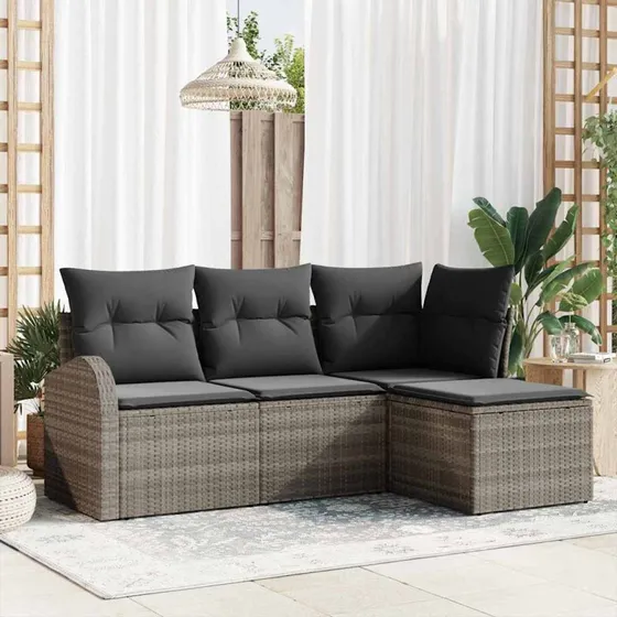 vidaXL Grå Poly Rattan Havesofa Sæt 4-pc med Opbevaring
