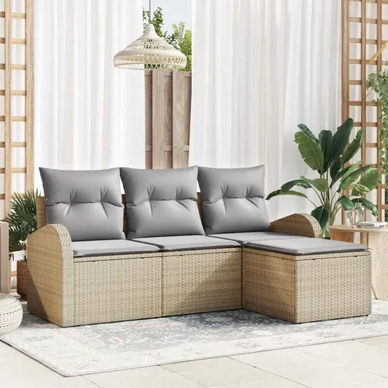 vidaXL Havesofa Sæt 4-pces Beige og Lys Grå Poly Rattan