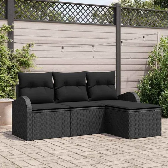 vidaXL Sofa Sæt 4-pcs Sort Poly Rattan med Opbevaring