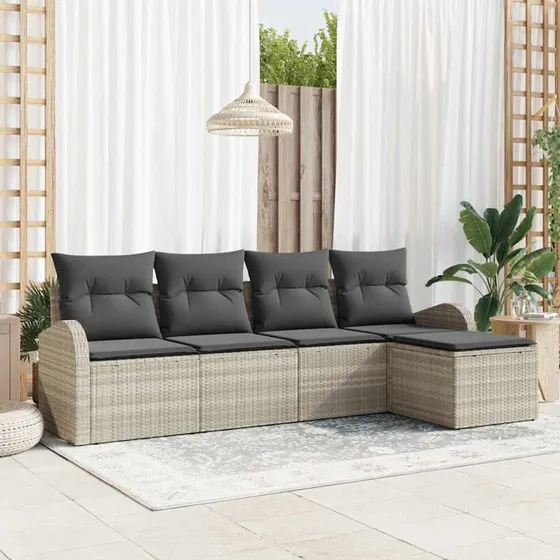 vidaXL Havesofa Sæt 5-pcs Lysegrå Poly rattan med opbevaring