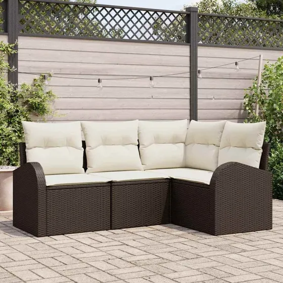 vidaXL Havesofa Sæt 4-pc Brun/Hvid Poly rattan