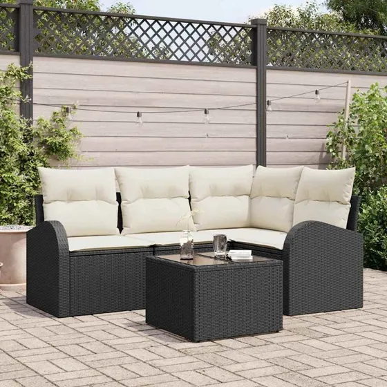 vidaXL Havesofa Sæt 5 pc Sort/Hvid Poly rattan