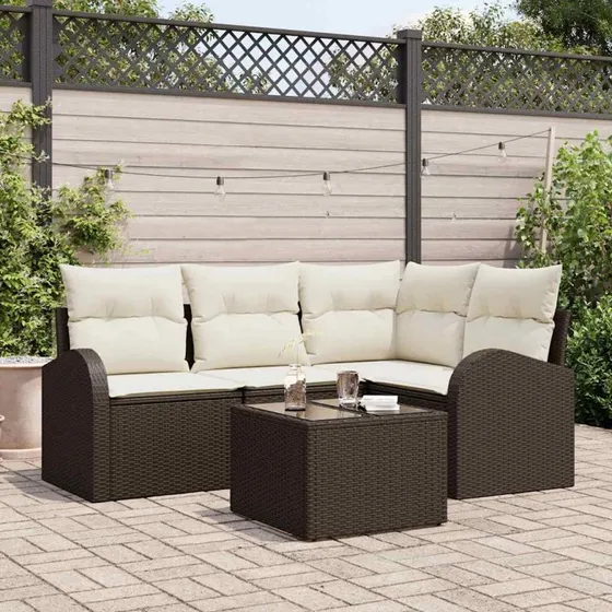 vidaXL Havesofa Sæt 5 pcs Brun/Hvid Poly rattan