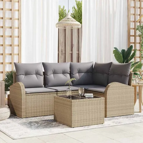 vidaXL Havesofa Sæt 5 pcs Beige og Lysegrå Poly rattan