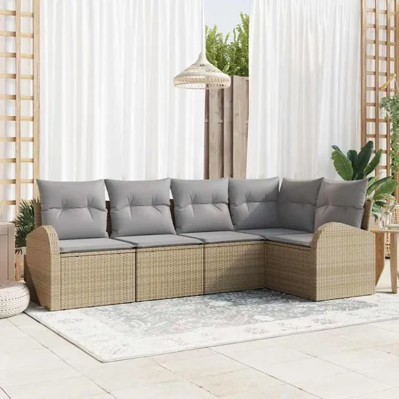 vidaXL Havesofa Sæt 5 pcs Beige/Lys Grå Poly Rattan