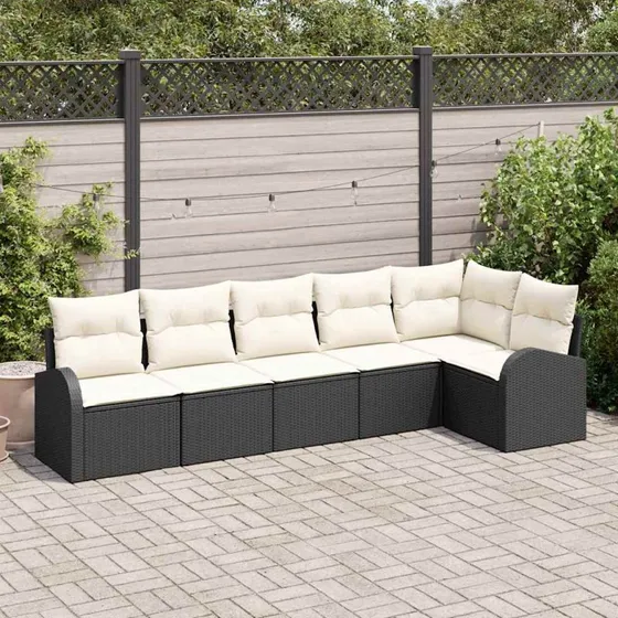 vidaXL Havesofa Sæt 6-pc Sort/Hvid Poly rattan